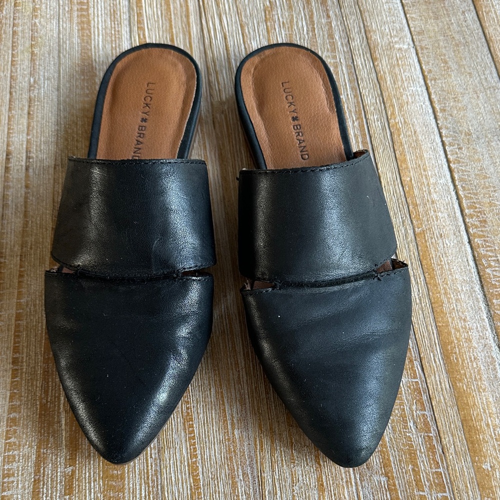 Lucky Brand Black Leather Mules